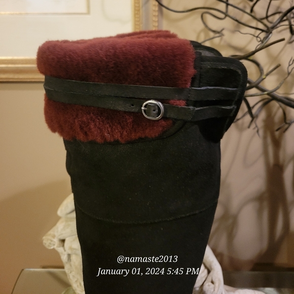 Ugg Ophira Suede Over The Knee Boots Lamb Fur Cuff Designer Heeled Boot #680 - Picture 8 of 17